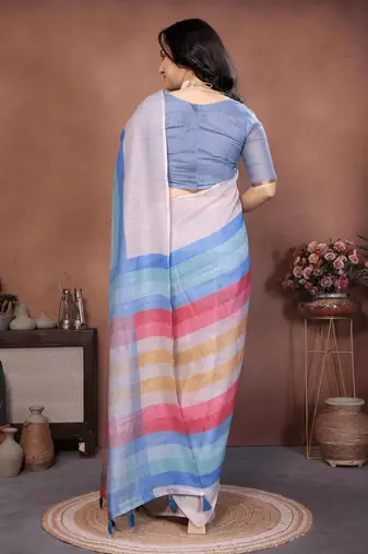 Multicolor linen woven design saree with blouse