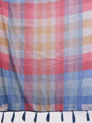 Multicolor linen woven design saree with blouse 5