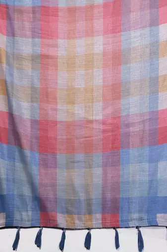 Multicolor linen woven design saree with blouse