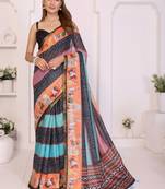 Multicolor linen printed saree with blouse