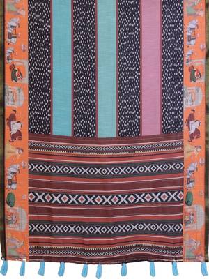 Multicolor linen printed saree with blouse 4