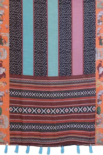 Multicolor linen printed saree with blouse