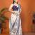 Off white linen printed saree with blouse