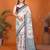 Off white linen printed saree with blouse
