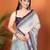 Off white linen printed saree with blouse