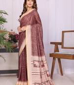 Burgundy linen  saree with blouse