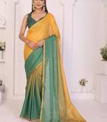 Yellow linen solid saree with blouse