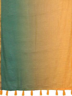 Yellow linen solid saree with blouse 4