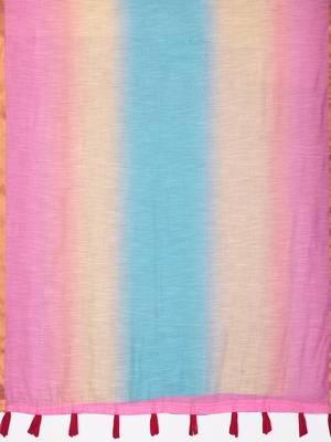 Multicolor linen solid saree with blouse 4