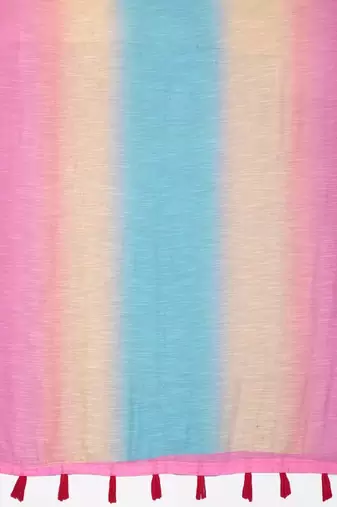 Multicolor linen solid saree with blouse