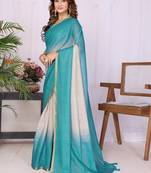 Turquoise linen checked saree with blouse