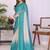 Turquoise linen checked saree with blouse
