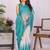 Turquoise linen checked saree with blouse