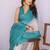 Turquoise linen checked saree with blouse