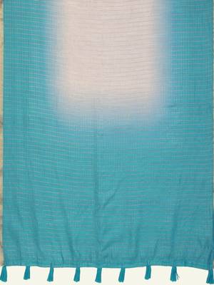 Turquoise linen checked saree with blouse 5