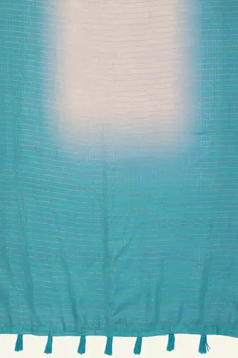 Turquoise linen checked saree with blouse