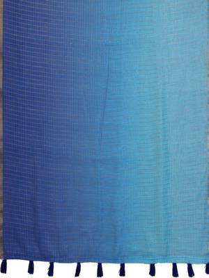 Blue linen solid saree with blouse 4