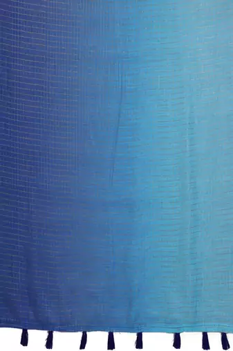 Blue linen solid saree with blouse