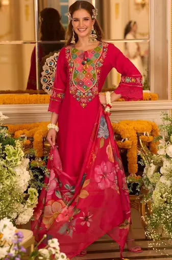 Women Ethnic Motifs Embroidered Regular Mirror Work Kurta with Trousers & With Dupatta