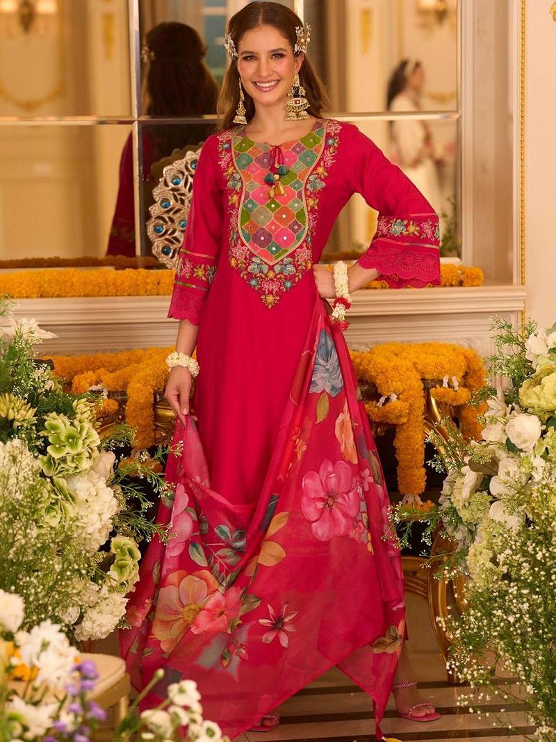 Women Ethnic Motifs Embroidered Regular Mirror Work Kurta with Trousers & With Dupatta
