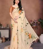 Cream organza printed saree with blouse