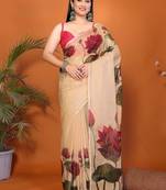 Cream organza printed saree with blouse