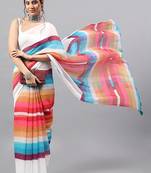 White linen printed saree with blouse