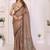 Brown linen printed saree with blouse