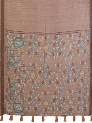 Brown linen printed saree with blouse 4
