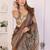 Brown linen printed saree with blouse