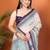 Off white pure linen printed saree with blouse