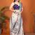 Off white pure linen printed saree with blouse