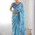 Blue pure georgette printed saree with blouse