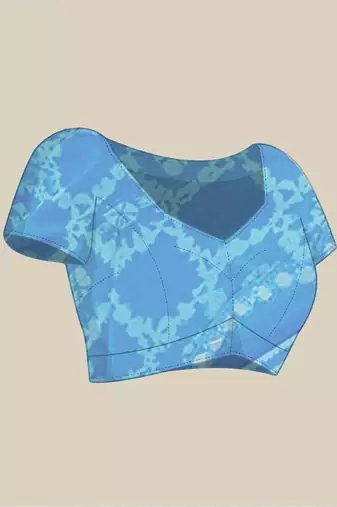 Blue pure georgette printed saree with blouse