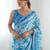 Blue pure georgette printed saree with blouse