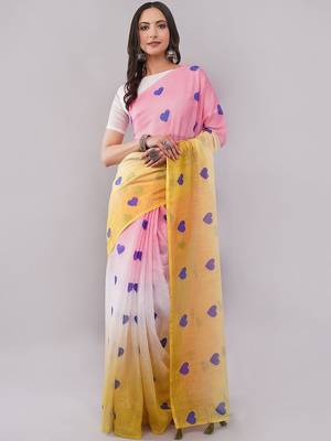 Multicolor pure linen printed saree with blouse 1