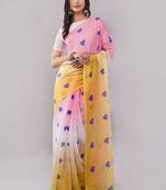 Multicolor pure linen printed saree with blouse