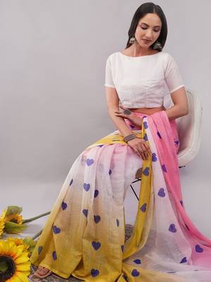 Multicolor pure linen printed saree with blouse 2