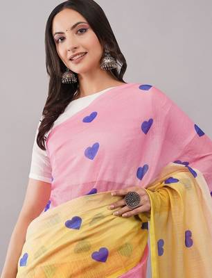 Multicolor pure linen printed saree with blouse 4