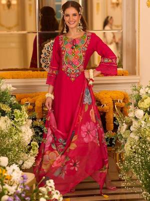Women Ethnic Motifs Embroidered Regular Thread Work Kurta with Trousers & With Dupatta 1