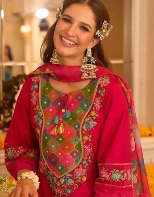 Women Ethnic Motifs Embroidered Regular Thread Work Kurta with Trousers & With Dupatta 2