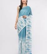 Blue pure linen dyed saree with blouse