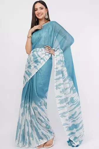 Blue pure linen dyed saree with blouse