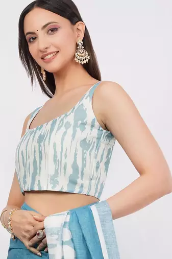 Blue pure linen dyed saree with blouse