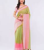 Multicolor pure linen colourblocked saree with blouse