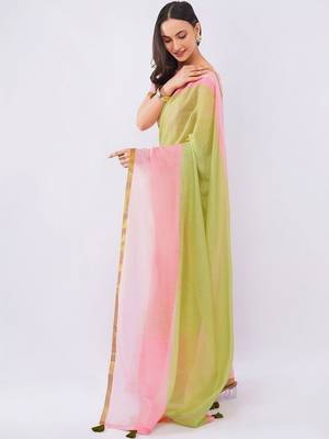 Multicolor pure linen colourblocked saree with blouse 3