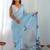 Turquoise pure georgette printed saree with blouse