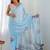 Turquoise pure georgette printed saree with blouse