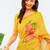 Yellow pure linen printed saree with blouse