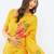 Yellow pure linen printed saree with blouse